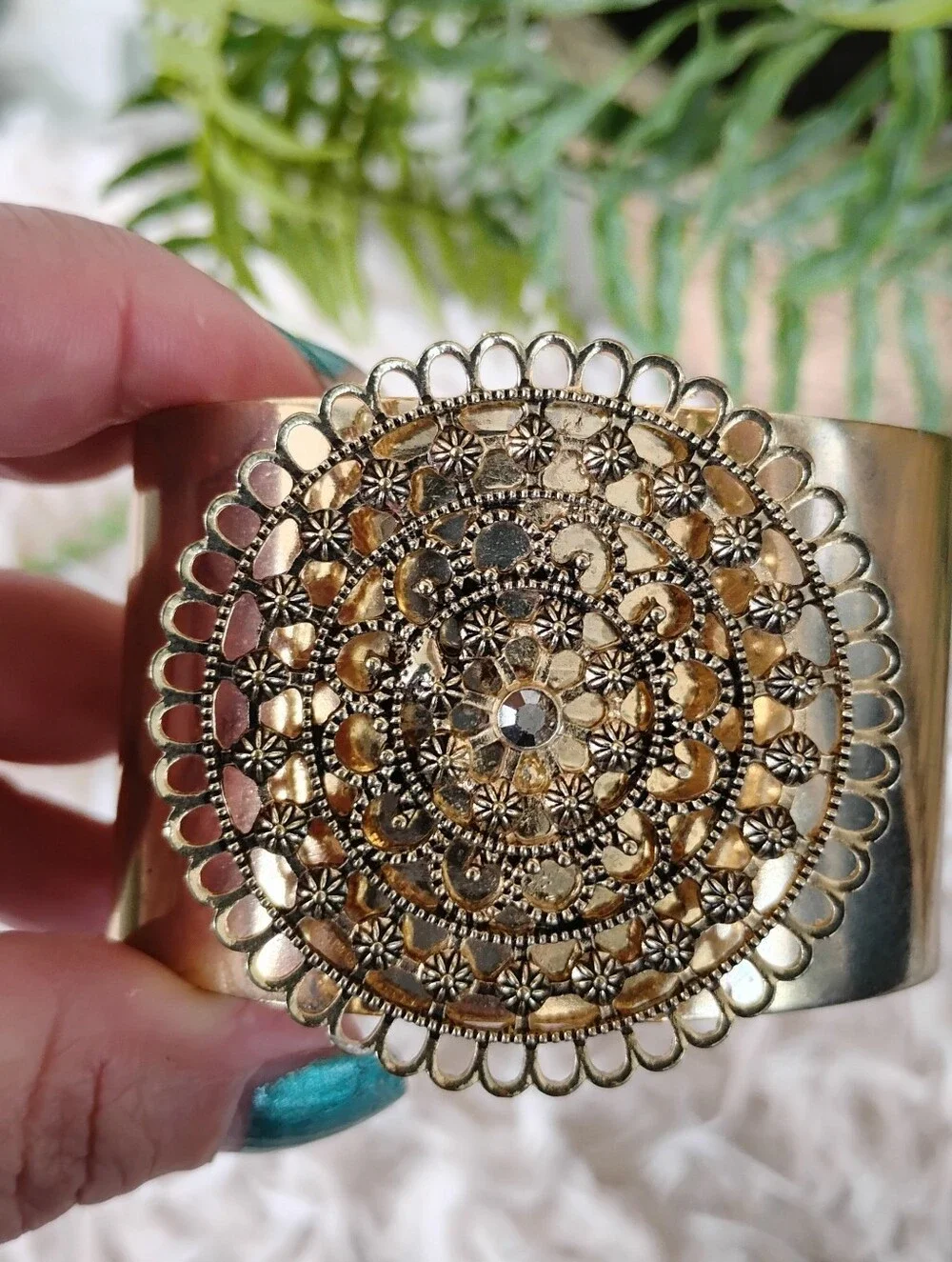 Gold-Tone Filigree Cuff Bracelet - Elegant Women's Accessory